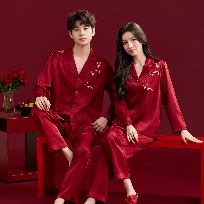Newlywed Bride and Groom Wedding Pajamas Red Festive Couple Pajamas High-End Home Wear Wedding Men's and Women's Sets