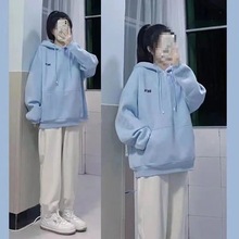 单/套装秋冬女学生运动减龄中国式拼色连帽卫衣休闲阔腿裤穿搭