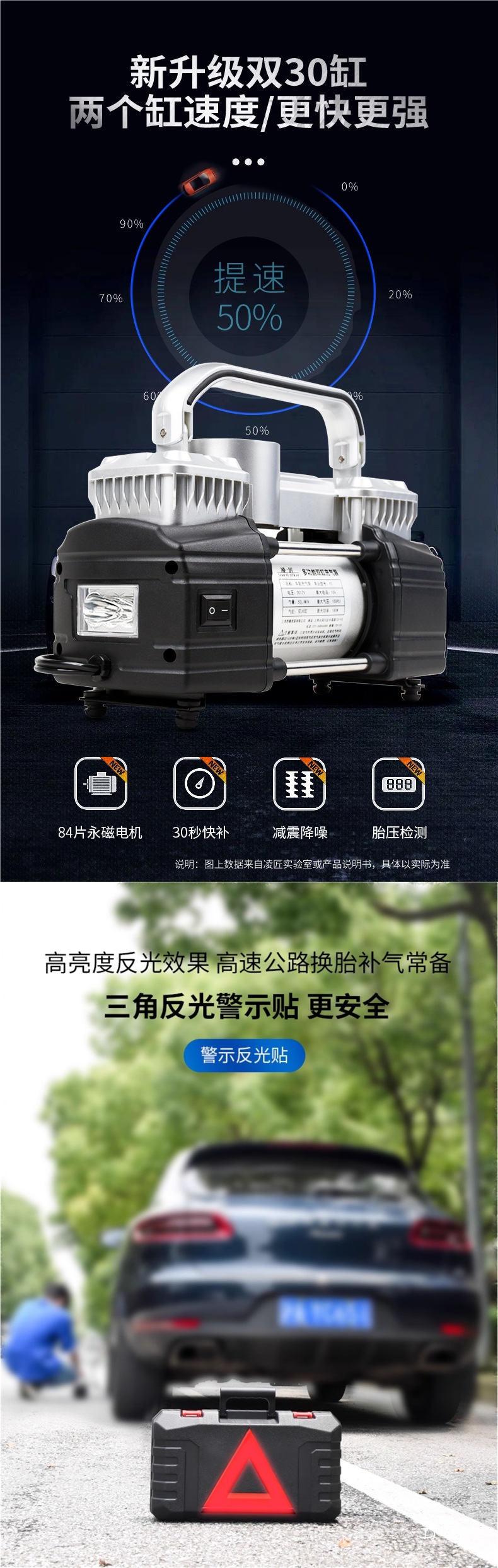 Lingjiang Multifunctional Suv Car Air Pump Double-Cylinder High-Pressure High-Power Electric Vehicle Tire Air Pump 12V