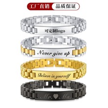 欧美跨境热销不锈钢可调节表带手链真金电镀不掉色DIY可刻字弯牌