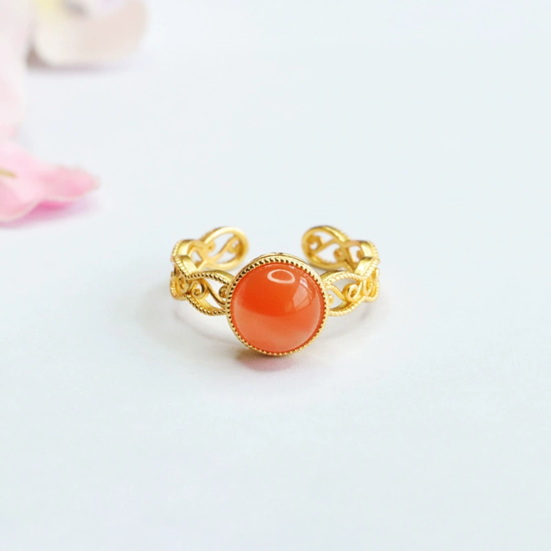 Как Ю S925 серебро натуральный Южный красный агат кольцо Открытое кольцо Фабрика оптом живое поколение MN3030803