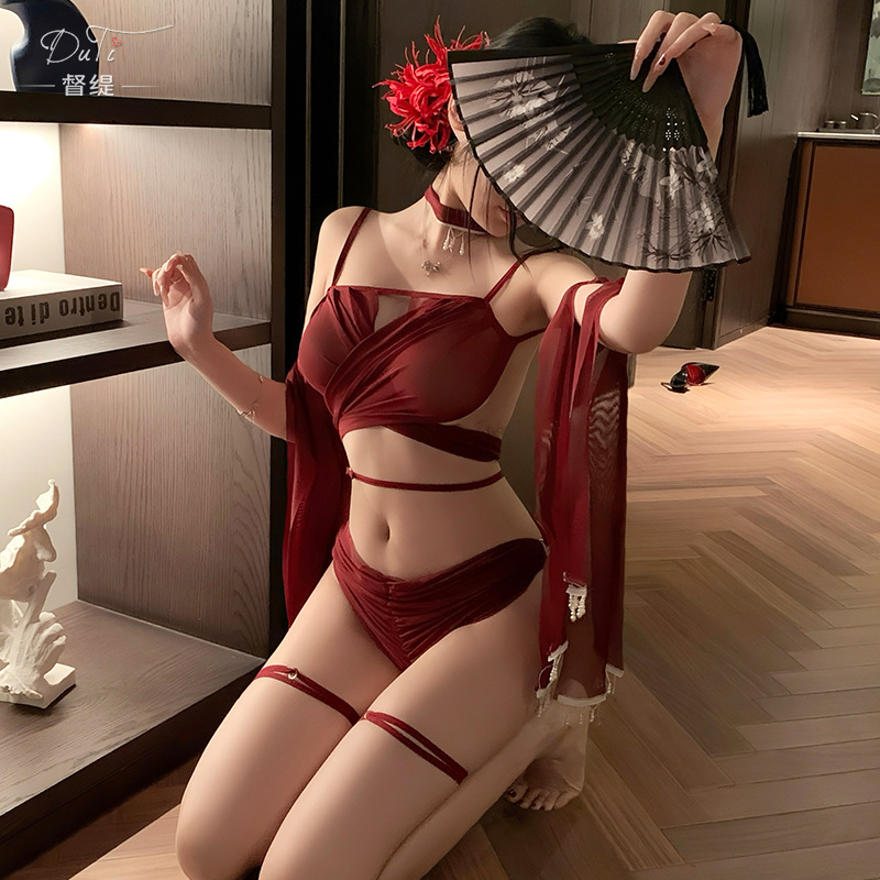 Dutti 섹시한 속옷, 고대 중국 의상, 순수한 욕망 배꼽띠, 유혹 및 섹시한 침대 잠옷, 섹시한 탈착 불가능한 양복 961