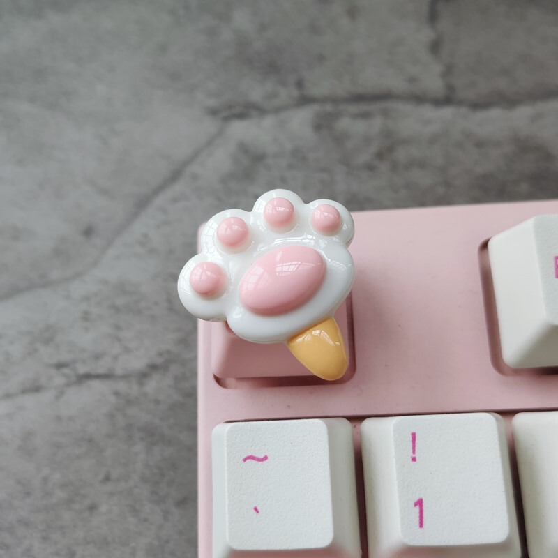 送料無料ピンクかわいい漫画猫の爪バニー立体ラウンドリボン美少女低軸キーキャップメカニカルキーボード|undefined