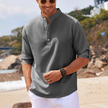 跨境亚马逊男士时尚立领休闲长袖衬衫