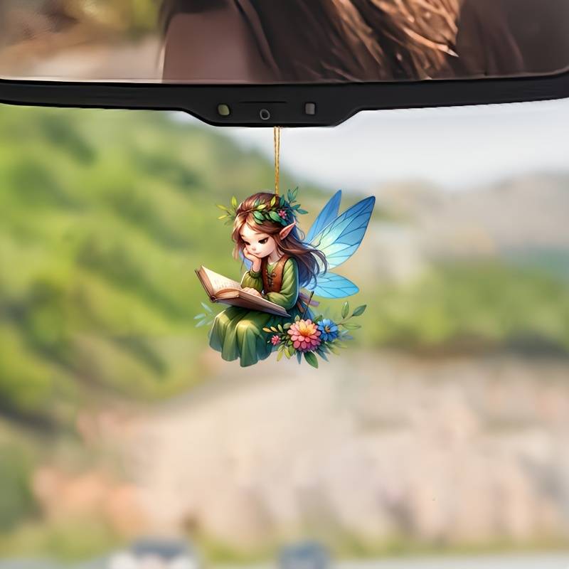 Nuevos productos creativos colgantes de hadas verdes acrílicos planos transfronterizos para automóviles frente de espejo retrovisor decoración colgantes de fiesta
