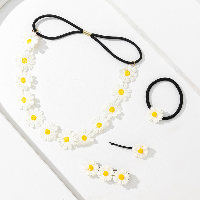 Korean Style Daisy Flower Bracelet Necklace Hair Band Fresh Chrysanthemum Neck Chain Daisy Flower Hair Band Hair Accessories for Women
