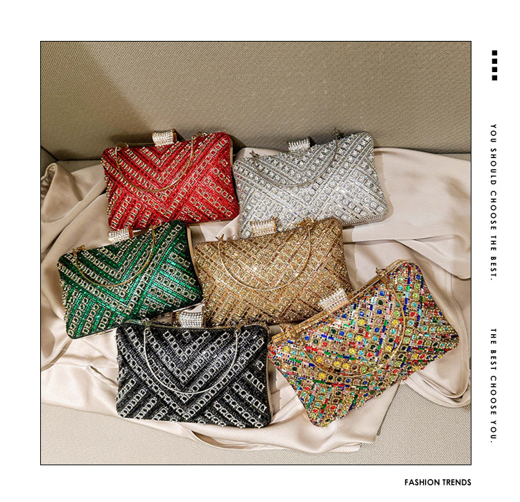 High-end evening dress, lady's water diamond clutch bag, diamond-encrusted bag, colorful diamond chain cheongsam bag, evening bag, women's handbag full figure
