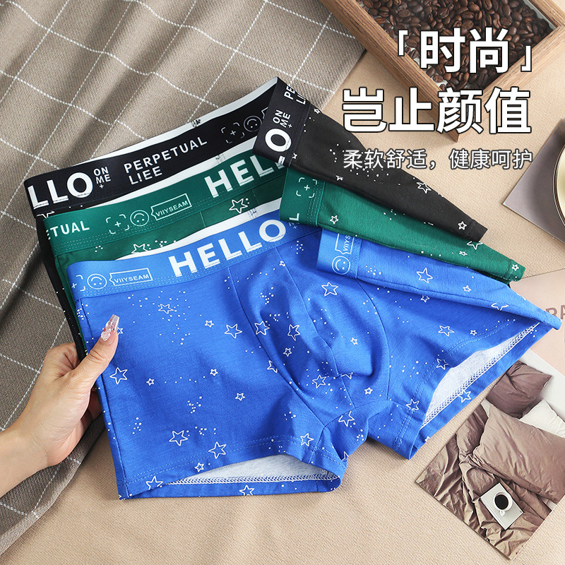 Men's cotton boxer briefs, trendy printed men's briefs, summer style, factory wholesale and dropshipping.