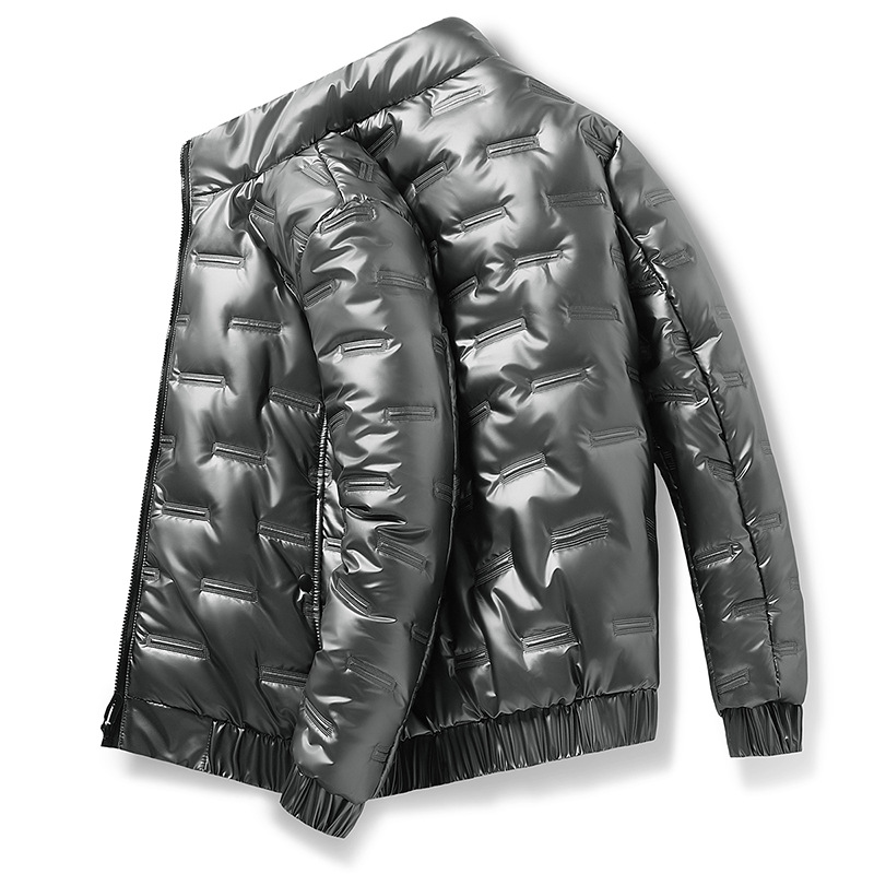 Manteau à capuche solide pour hommes, manteau d'hiver en tissu brillant, veste bouffante à fermeture éclair, manches longues, manchette élastique, manteau chauffant, vêtements pour hommes_voghion.com