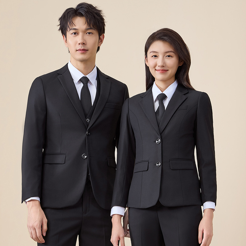 秋冬新款男士黑色西装套装商务职业通勤西服伴郎服银行正装工作