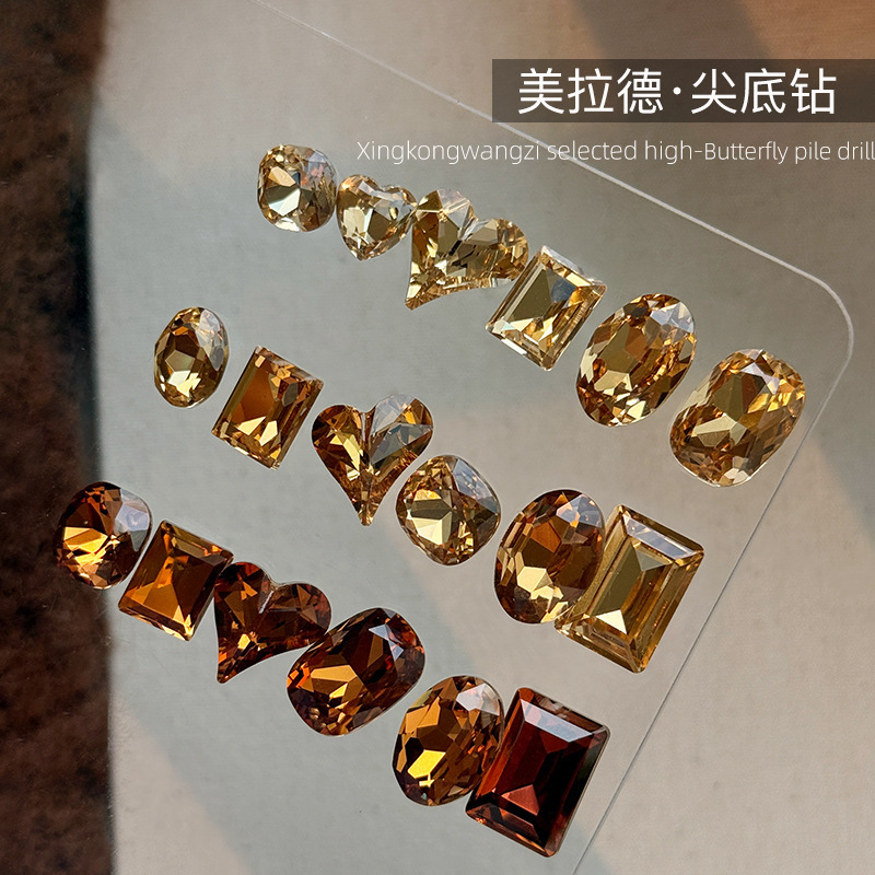 Nail Art 2025 New Style Maillard Pointed Bottom Diamond Internet Celebrity Hot Style Autumn and Winter Fat Square Red Coffee Color Stereo Diamond Nail Jewelry Nail Art 2025 New Style Maillard Pointed Bottom Diamond Internet Celebrity Hot Style Autumn and Winter Fat Square Red Coffee Color Stereo Diamond Nail Jewelry