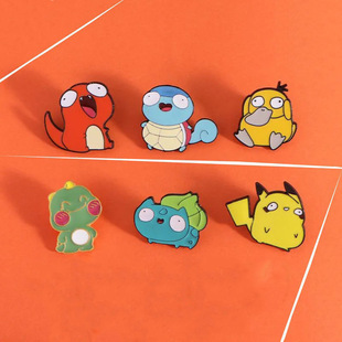 Pokemon Cartoon Animation Alloy Badge Jewelry Squirtle Pikachu Japanese Style Trendy Men's and Women's Brooch Elf