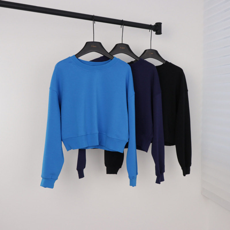 LULU cross-border original label short air-layer sweatshirt sports top for women, casual loose stand-up collar sweatshirt for women