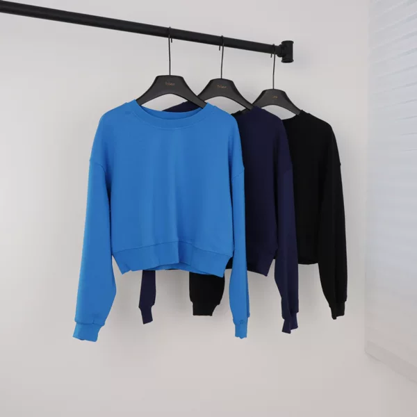 LULU cross-border original label short air-layer sweatshirt sports top for women, casual loose stand-up collar sweatshirt for women