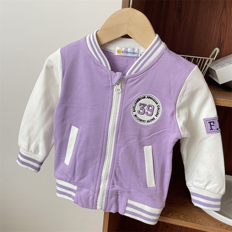 Spring and Autumn Baby Baseball Jacket Girl Baby Casual Zipper Tops Top 0-1-2 Years Old Purple Rose Red