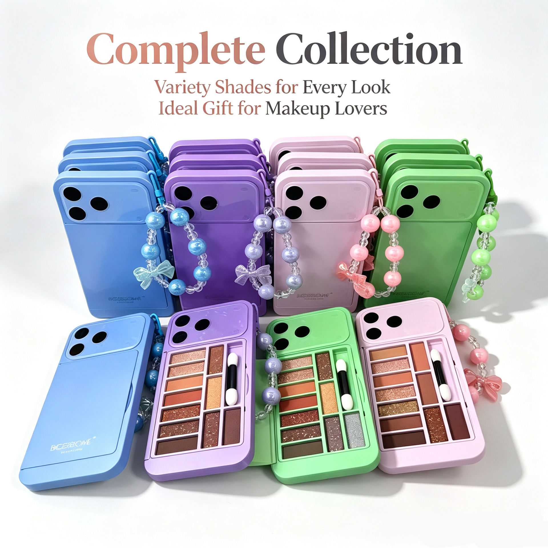 Cross-border bestseller 11-color phone-shaped eyeshadow palette with pearl chain, matte and shimmer shades in earth tones, portable for travel