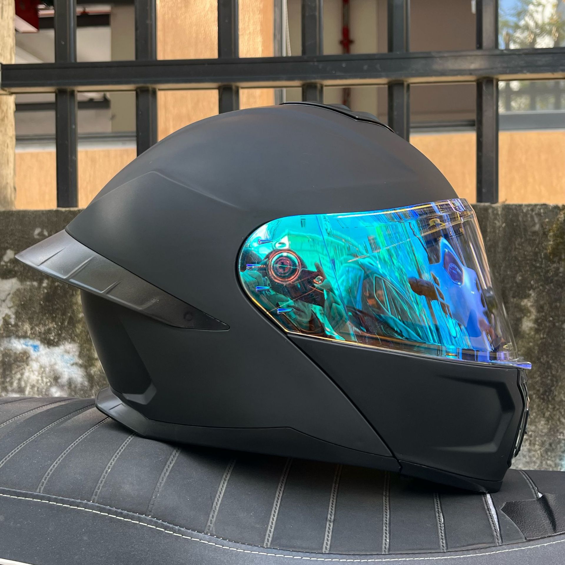 Casco de Motocicleta Orz con Certificación DOT para Hombre y Mujer, Casco Abierto con Visera Doble, Spoiler de Invierno, Cobertura Media, Azul para Todas las Estaciones.
