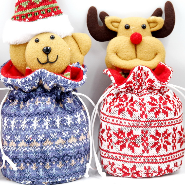 Nuevo Cordón de Navidad de punto Apple bolsa adultos niños lindo muñeca de dibujos animados bolsa de regalo bolsa de caramelo