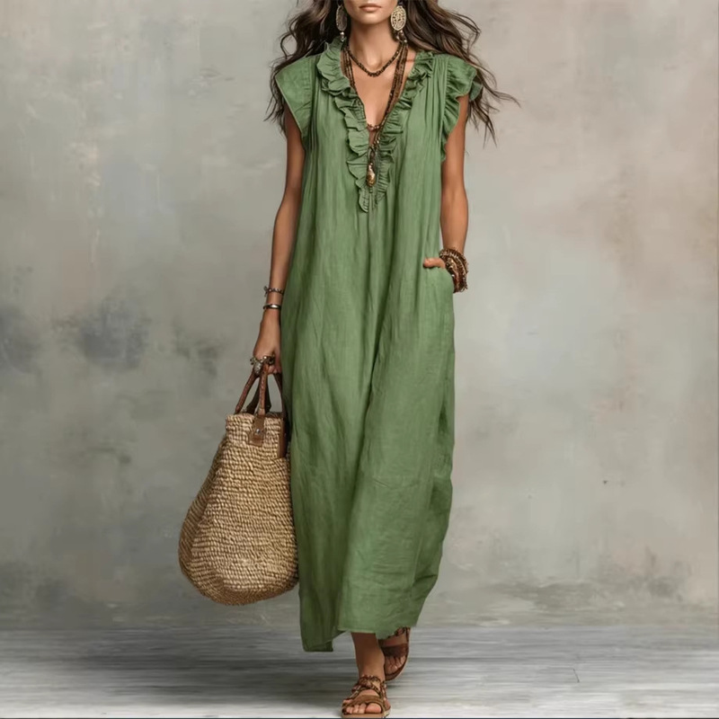 2026 European and American Independent Websites Amazon Aliexpress 2026 Spring and Summer New Style Bohemian Flutter Sleeve Floor-Length Dress 2026 European and American Independent Websites Amazon Aliexpress 2026 Spring and Summer New Style Bohemian Flutter Sleeve Floor-Length Dress