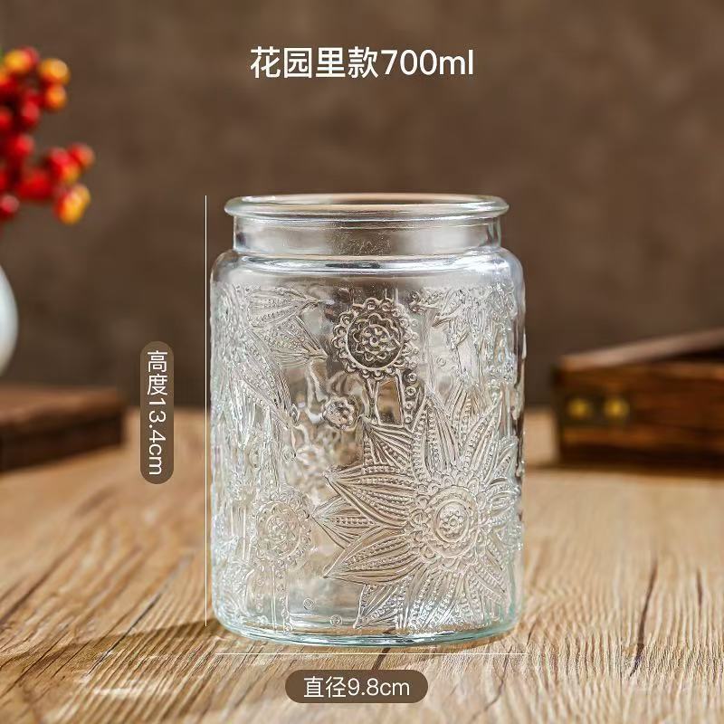 刻花浮雕玻璃密封罐厨房家用防潮储物罐收纳干果玻璃密封罐|undefined
