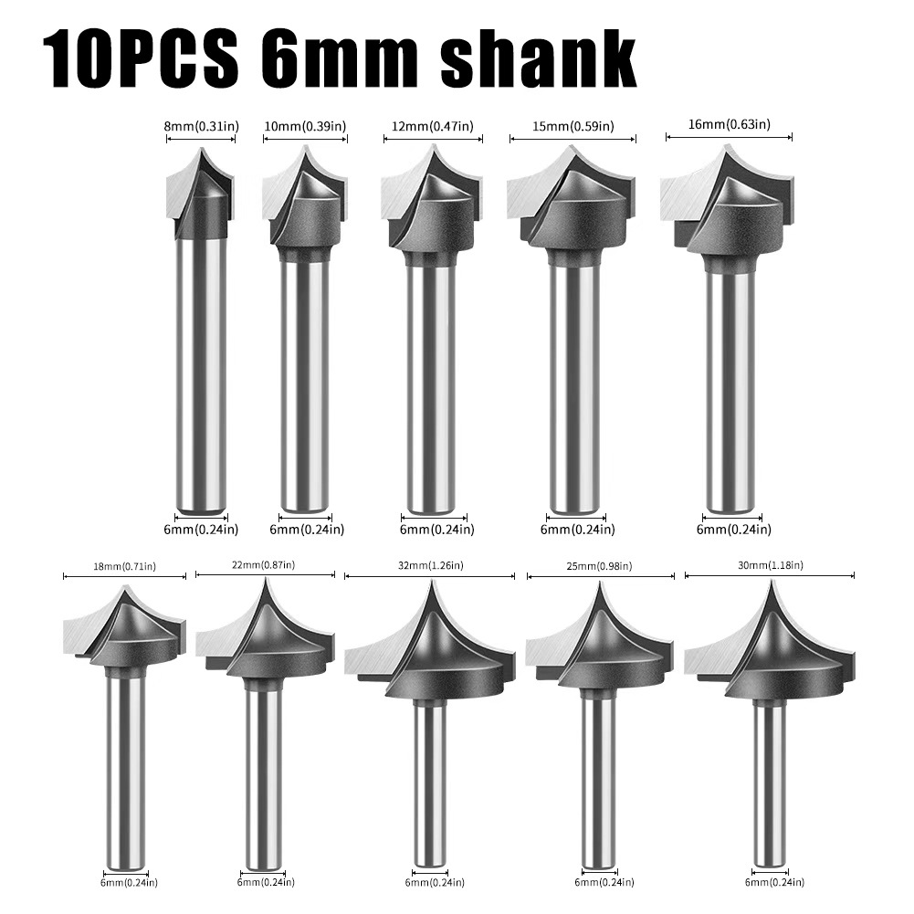 6mm mango cuchillo puntiagudo cuchillo de la carpintería de lujo fresadora CNC máquina de grabado herramienta cuchillo de la puerta cuchillo de talla