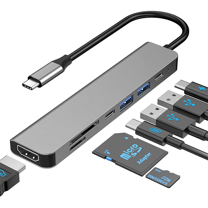 type-c转hdmi高清4K拓展坞扩展器HUB笔记本usb-c多功能7合1扩展坞