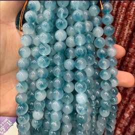 蓝色飘花玉髓diy圆珠子散珠手工串珠优化天然石饰品配件工厂直销