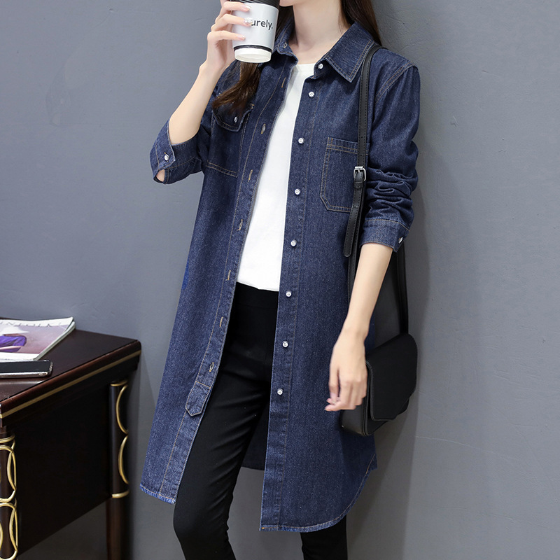 Wholesale Spring and Autumn New Korean Style Mid-Length Denim Shirt for Women, Long-Sleeved Loose Shirt, Large Size Casual Jacket Top Wholesale Spring and Autumn New Korean Style Mid-Length Denim Shirt for Women, Long-Sleeved Loose Shirt, Large Size Casual Jacket Top