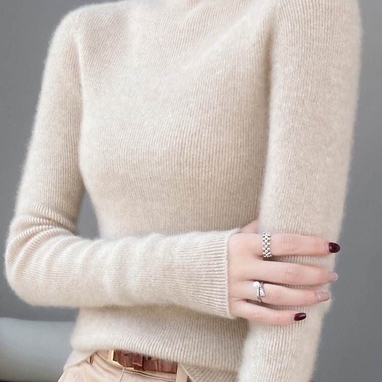 正品100%纯羊毛衫女高领内搭羊绒针织衫秋冬新款堆领毛衣女打底衫