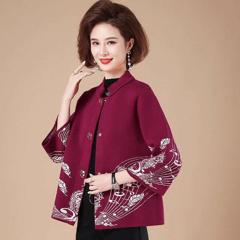 Осенний шаль-топ для мам, новый женский вязаный кардиган среднего и пожилого возраста, свободный благородный короткий женский жакет в западном стиле