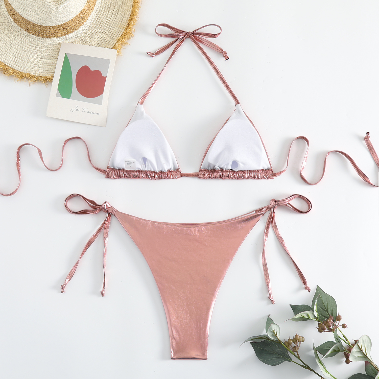 92g Weight Sexy Feel Of Sensation Bikini Panties Style Polyester Fabric Type 2 Pieces Set Quantity Swimming Pool, Beach Occasion Solid Color Pattern Women's Gender Women's Solid Color 2 Pieces Set Bikinis Swimwear 3
