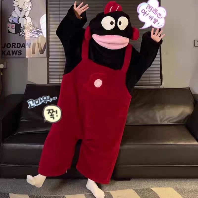 丑鱼儿童连体服秋冬季珊瑚绒睡衣加厚睡袍卡通大嘴鱼搞怪亲子家居|undefined