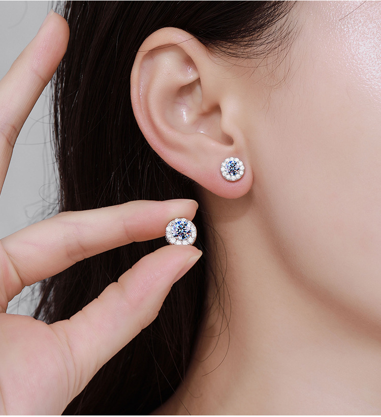 Date, Tea Party Occasion 925 Sterling Silver Material Geometric Pattern 1 Piece 1 Pair 0.5ct 1.0ct 925 Sterling Silver Moissanite Moissanite Earrings Geometric Ear Studs