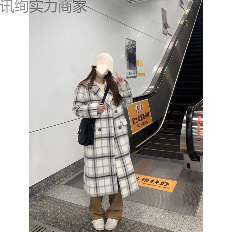 毛呢格子韩版大衣女2023年秋冬新款小个子韩系英伦风赫本风高级感