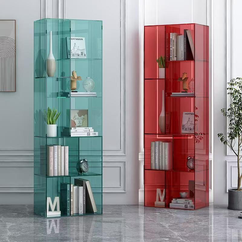 Modern Simple Acrylic Floor-Standing Bookshelf Living Room Multi-Layer Display Rack Storage Shelf Light Luxury Bookcase Wine Cabinet