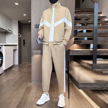 2024春季新款休闲套装男士撞色拼接立领两件套运动青少年韩版宽松