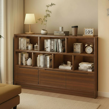 书柜储物柜一体小户型置物架书架落地带柜门矮柜客厅胡桃木色柜子