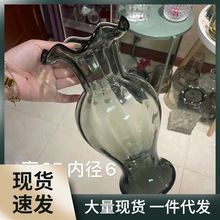 17525收腰玻璃花瓶水养透明插花瓶大号波浪口工艺品水晶镶嵌
