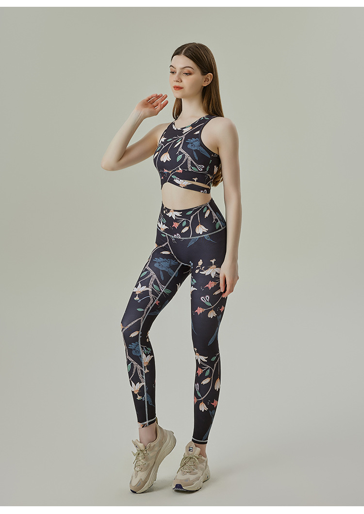 Simple Style Printing Spandex Lycra Round Neck Active Tops Vest Skinny Pants Sweatpants display picture 3