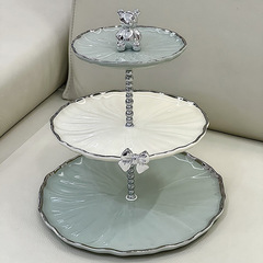 Light Luxury Ceramic Fruit Plate — High-End Living Room Display Stand in Creamy Green for Desserts and Sweets, Lotus-Shaped Cake Stand, Perfect Housewarming Gift