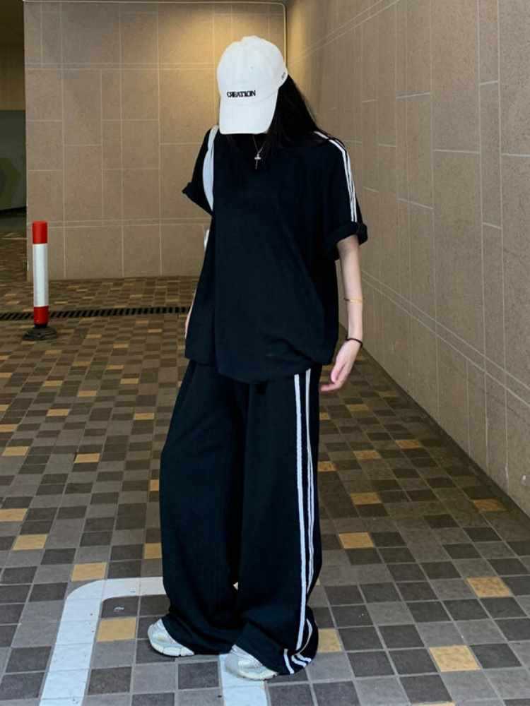 여름 여학생을 위한 운동복 정장, 루즈하고 슬림하며 패셔너블한 반팔 바지, 캐주얼 투피스 세트, 러닝 트렌드