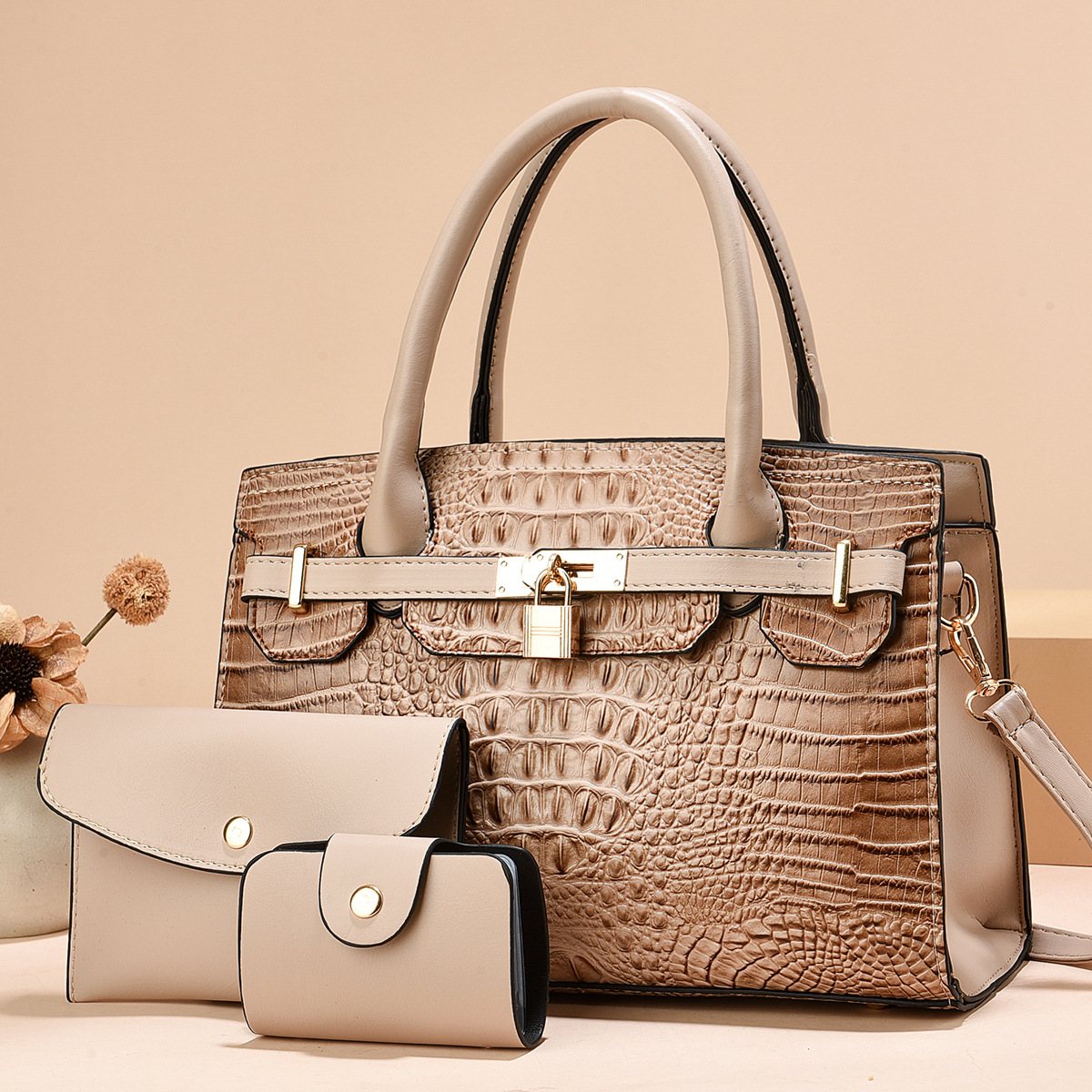 Taizhou bolso de mujer tres piezas paquetes de bolsos de mano clásicos bolsos de hombro con patrón de cocodrilo bolsos transfronterizos