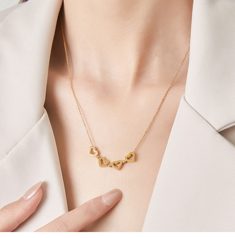 Fashion Heart Shape Titanium Steel Gold Plated Pendant Necklace 1 Piece