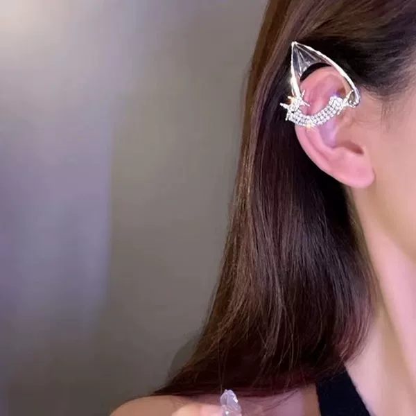 Niche cold style design new diamond-embedded elf ear clip without pierced ear clip fashionable temperament earrings for women