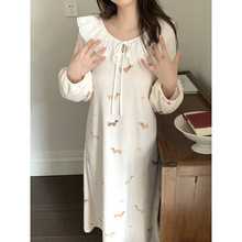 2025ins冬季毛绒甜美腊肠狗花边荷叶领韩系家居服睡裙连衣裙