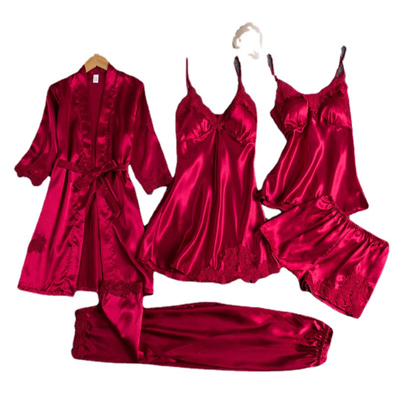 Silk Sexy Pajama Set for Women — Demi‑season Thin Long‑Sleeve Robe & Sleepwear, Multi‑piece