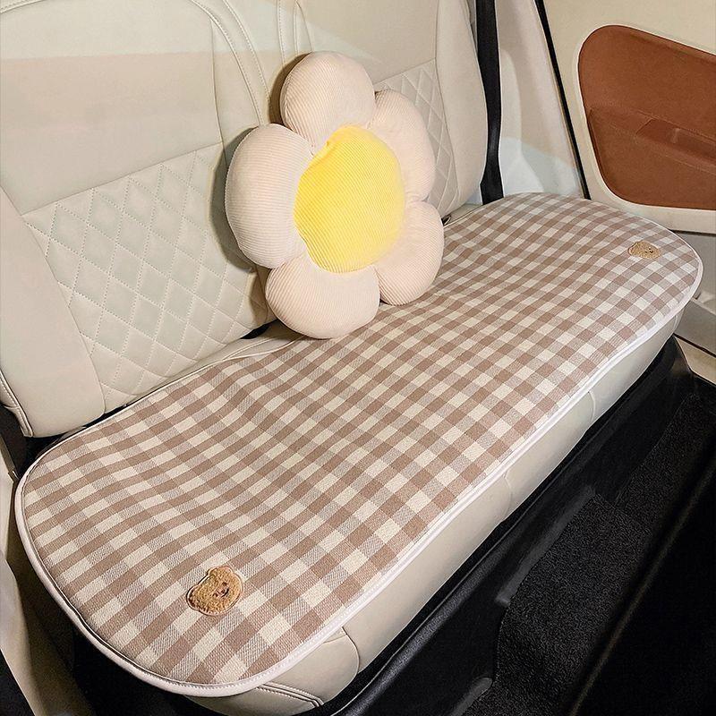 Car Seat Cushion Non-Slip Car Cotton and Linen Car Cushion Women's Brown Car Rear Breathable Cooling Cushion Universal Seat Cover Summer