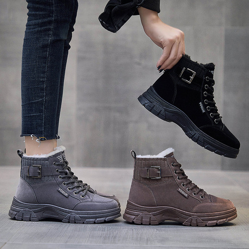 2025 Winter New Korean Style Fleece Lederhosen for Women Students, Warm and Cozy Cotton Shoes, Street Style Insta, Thick Short Boots 2175