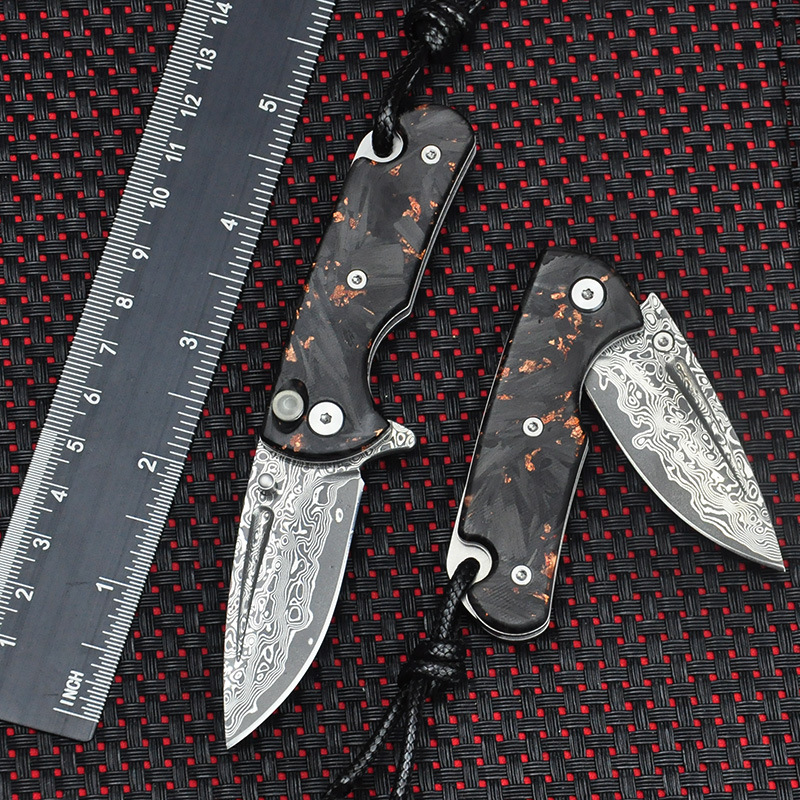 新款热销VG10芯层大马士革钢折叠刀迷你钥匙小刀锋利随身口袋刀