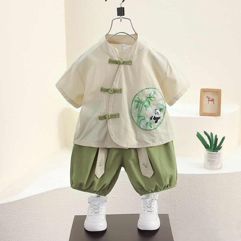 7925 Traje Hanfu de verano para niños Traje Tang de estilo nacional Traje de dos piezas Vestido de verano para niños Nueva ropa china de algodón y lino para bebés